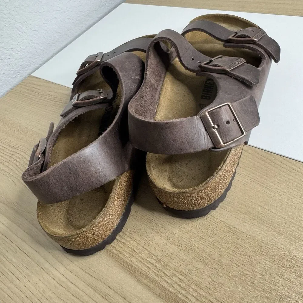 Birkenstock MILANO Men’s (42/9) Classic Sandals Brown Oiled Leather Buckles